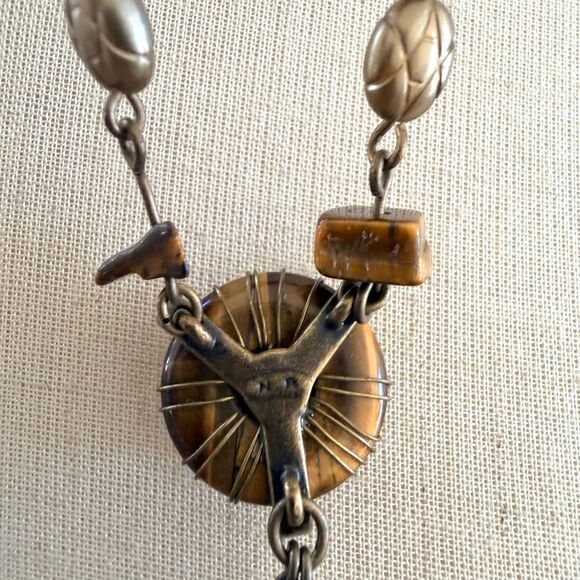 Avon Tiger’s Eye Y-Necklace Wire Wrapped Floral Drop - Picture 4 of 9